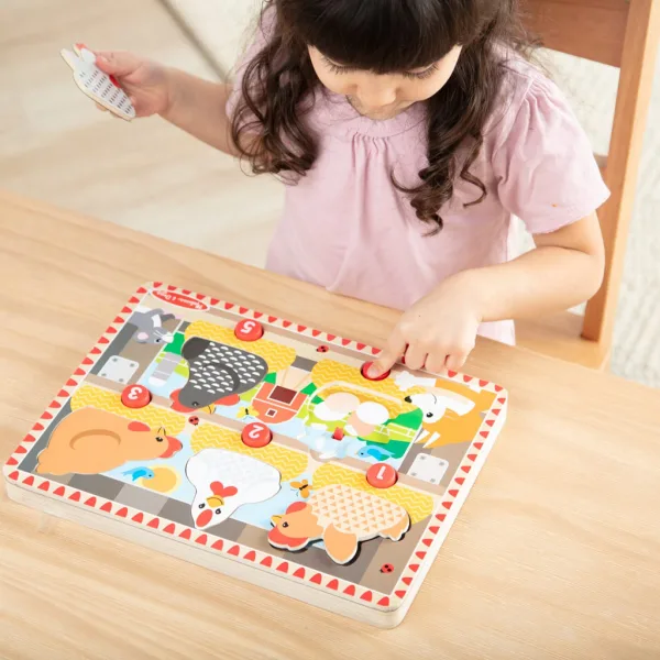 Melissa&Doug Push to Pop Puzzle – Puzzluri dezvoltare cu găini fericite din lemn - Spin Master imaginea 2
