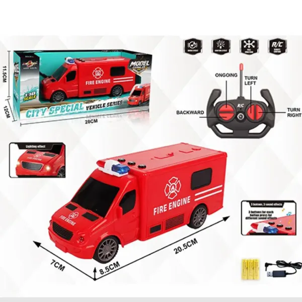 Microbuz de stingere a incendiilor cu telecomandă RC cu efecte de lumină și sunet la scară 1:18 20cm imaginea 5