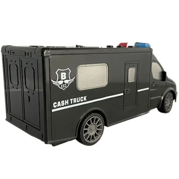 Microbuz RC cu telecomandă care transportă bani cu efecte de lumină și sunet la scară 1:18 20cm imaginea 2