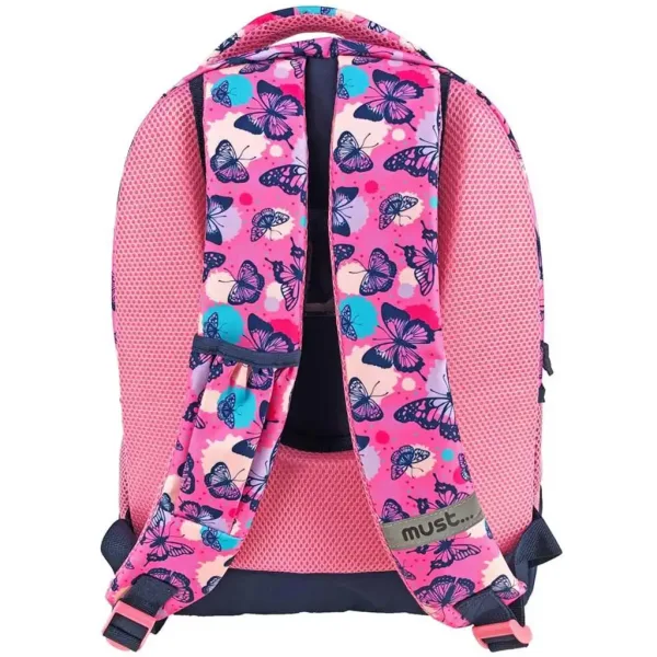 Must: Rucsac școlar cu model de fluturi, trei compartimente 32x18x43cm imaginea 2