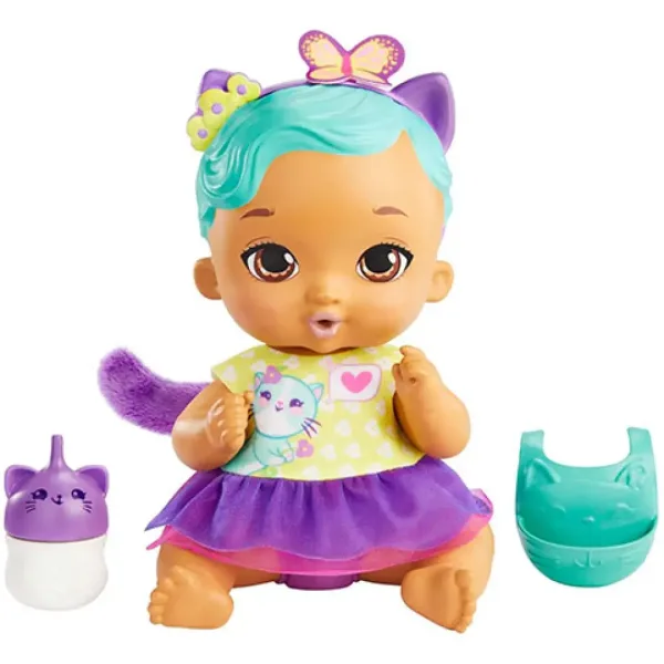 My Garden Baby: Îngrijire Edi-Bebi – păpușă pisicuță turcoaz, 30 cm – Mattel imaginea 2