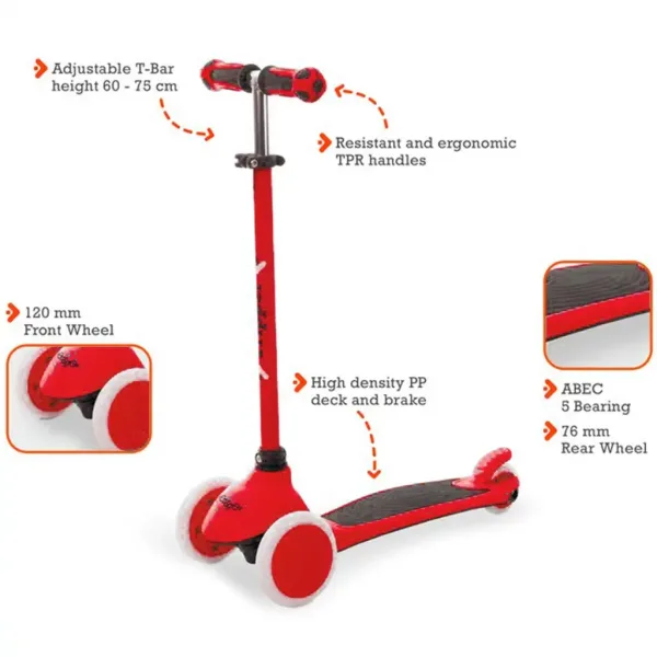 On and Go trotinetă trei roți culoarea roșie - Mondo Toys imaginea 2
