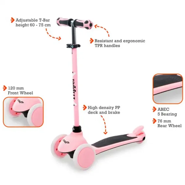 On and Go trotinetă trei roți culoarea roz - Mondo Toys imaginea 2