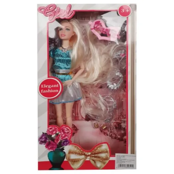 Păpușă de modă 28cm cu păr lung elegant în haine culoarea neagră și accesorii imaginea 3
