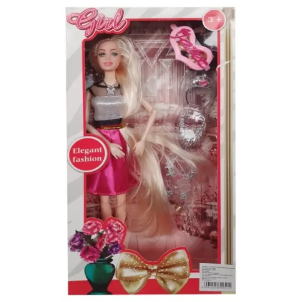 Păpușă de modă 28cm cu păr lung elegant în haine culoarea neagră și accesorii imaginea 4