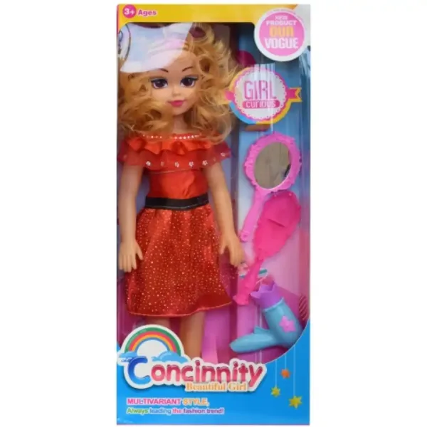 Păpușă de modă în haine de culoarea roșie cu piaptănă și efecte de sunete 46cm imaginea 4