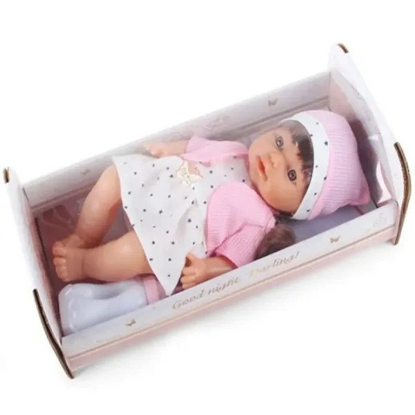 Bebeluș care face pipi în rochie cu stele, cu sunet și pătuț 30cm imaginea 2