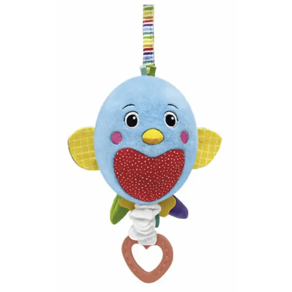 Pasăre mică de pluș moale, muzicală, cu mecanism de tras - Clementoni baby imaginea 2