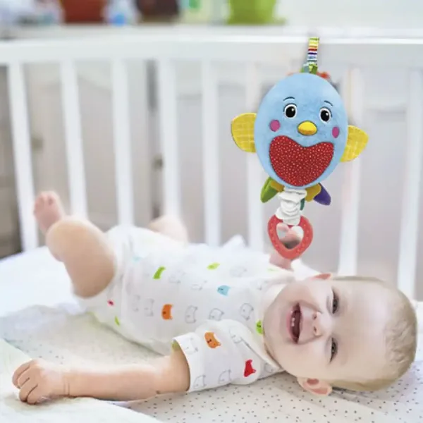 Pasăre mică de pluș moale, muzicală, cu mecanism de tras - Clementoni baby imaginea 3