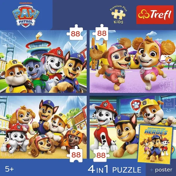 Paw Patrol - 4 x 88 de piese Premium Plus Kids puzzle - Trefl imaginea 2