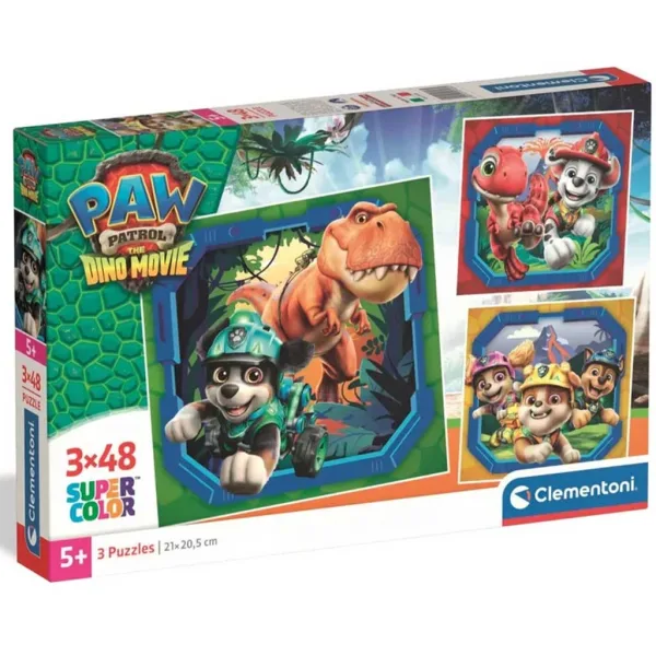 Paw Patrol Filmul cu Dinozauri 3x48bucăți Supercolor puzzle - Clementoni imaginea 1
