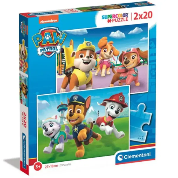 Paw Patrol Supercolor 2 in 1 2x20 bucăți puzzle - Clementoni imaginea 1