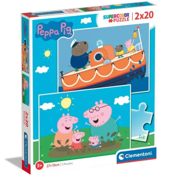 Puzzle Peppa Pig Supercolor 2 în 1, 2 x 20 de piese - Clementoni