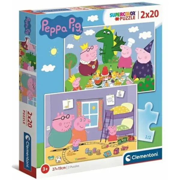 Peppa Pig Supercolor 2 in 1 puzzle 2x20 bucăți - Clementoni imaginea 1