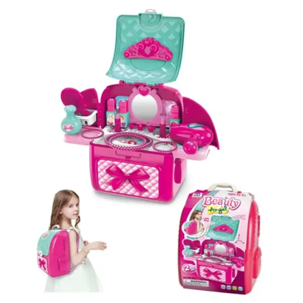 Pink set transportabil 2in1 masuță de înfrumusețare în rucsac set de joacă imaginea 2
