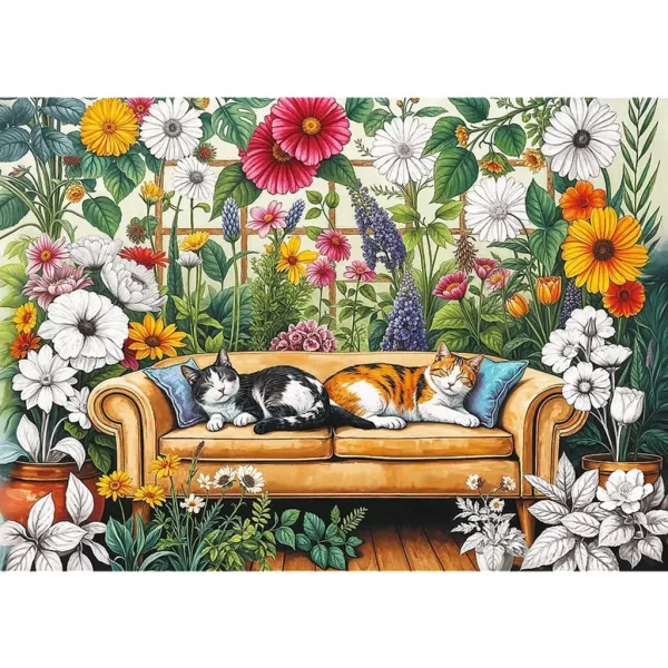 Pisici în grădina plină de flori – puzzle creativ de 500 de piese – Trefl imaginea 2