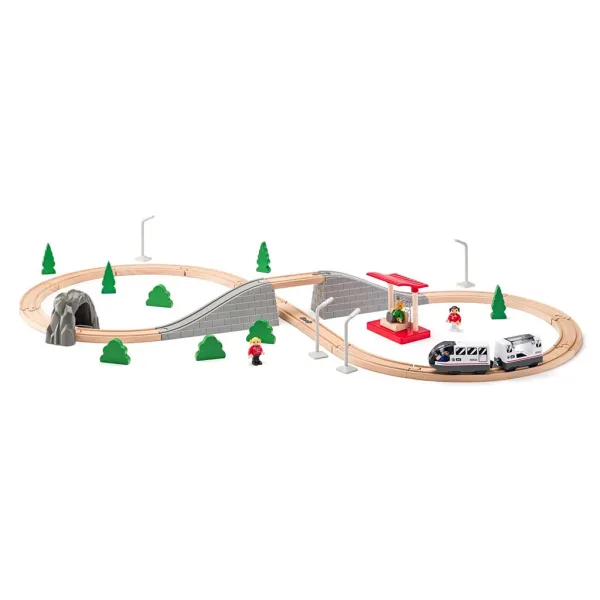 Pistă de tren din lemn asamblabilă, cu tren de pasageri și alte accesorii, 45 piese - Woodyland imaginea 2