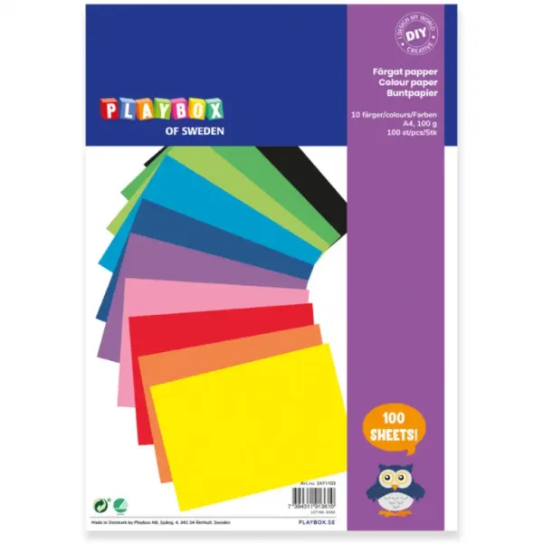 PlayBox: Hârtie colorată A4 10 tipuri de culori 100 bucăți imaginea 1