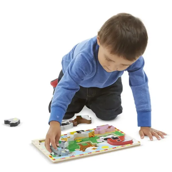 Puzzle de formă din lemn gros cu animale de fermă 8 piese - Melissa & Doug imaginea 2