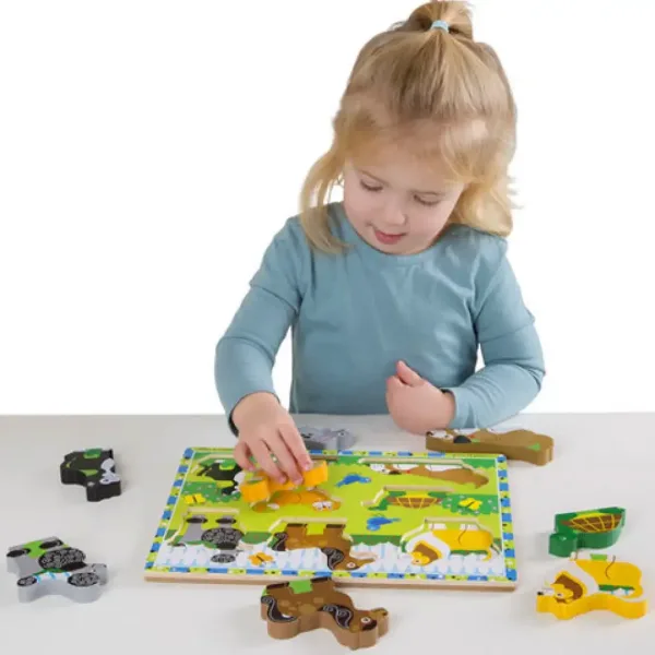 Puzzle de formă din lemn gros cu animale mici 8 piese - Melissa & Doug imaginea 2