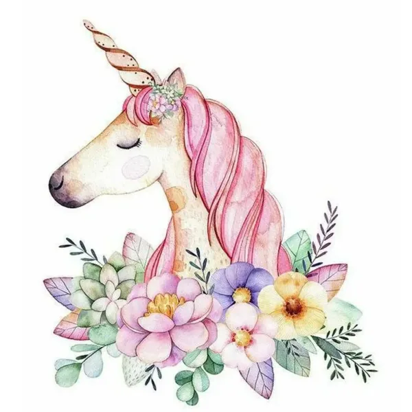 Puzzle cu diamante: Set de pictură cu diamante cu unicorni și flori 10x15cm imaginea 1