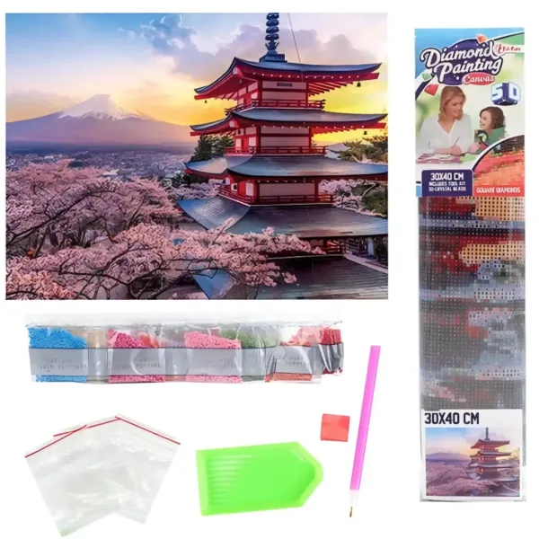 Puzzle cu diamante: Set de pictură cu diamante pagodă japoneză 30x40cm imaginea 2