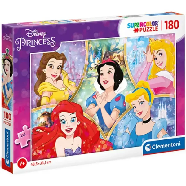 Puzzle Supercolor 180 de piese cu prințesele Disney - Clementoni imaginea 1