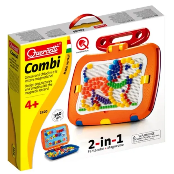 Quercetti: Set 2 în 1 cu pioneze, 300 bucăți, cu tablă magnetică imaginea 1