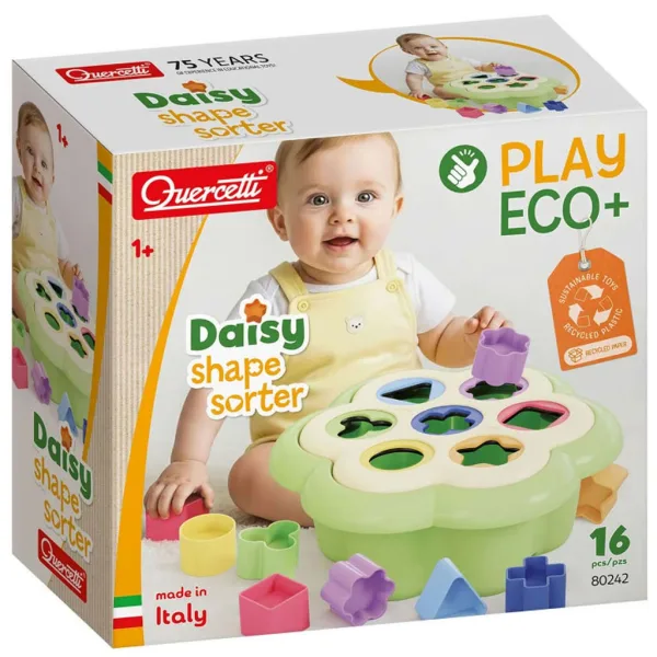 Quercetti: PlayEco+ Jucărie sortatoare de forme Daisy, 16 piese