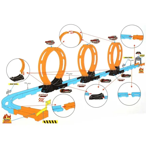 Racing Track: Set pistă de curse din 28 de piese cu 3 bucle și 2 mașini pull-back 1/64 imaginea 3