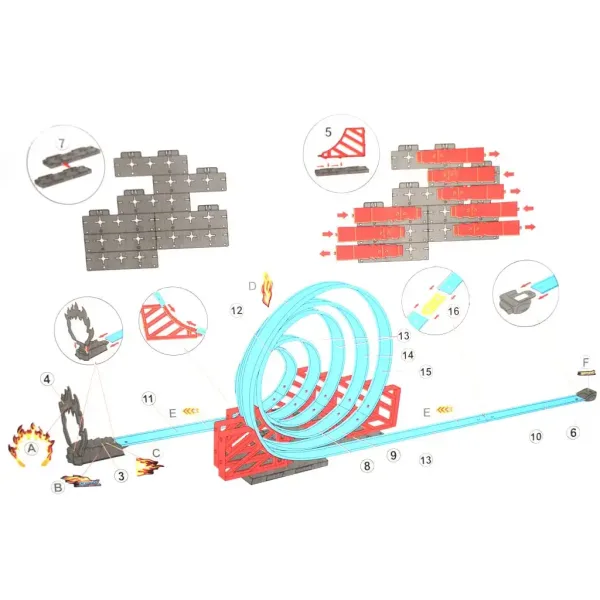 Racing Track: Set pistă de curse din 32 de piese cu buclă spirală și 2 mașini pull-back 1/64 imaginea 3