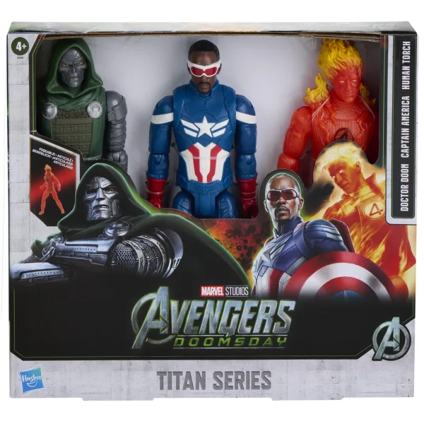 Răzbunătorii Titan Hero: Doomsday Doctor Doom, Căpitanul America și Torța Umană, set de figurine de acțiune de 29 cm – Hasbro
