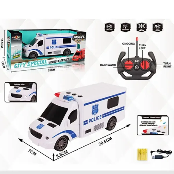 RC Microbuz de poliție cu telecomandă cu efecte luminoase și sonore la scară 1:18 20cm imaginea 5