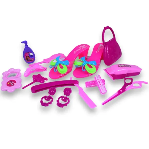 Set de frumusețe cu accesorii pentru coafor, pantofi și cercei într-o geantă imaginea 2
