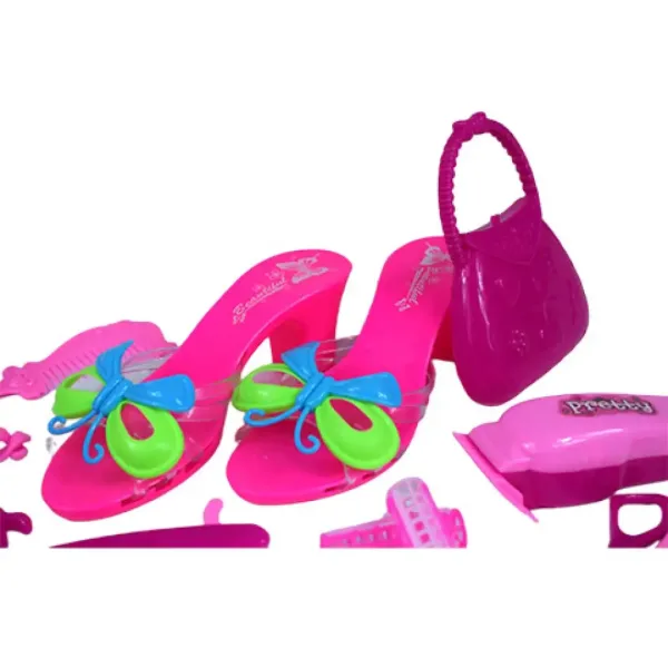 Set de frumusețe cu accesorii pentru coafor, pantofi și cercei într-o geantă imaginea 3