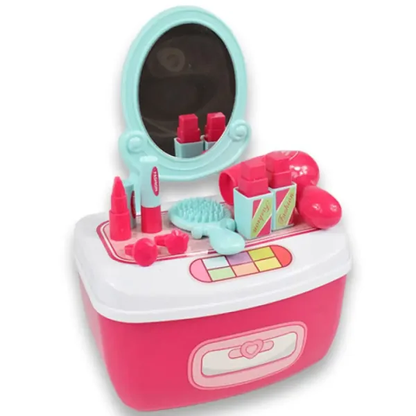 Set de frumusețe cu măsuță de toaletă cu oglindă și machiaj într-o cutie de depozitare imaginea 2