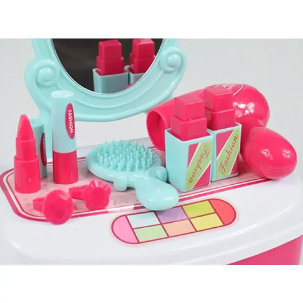 Set de frumusețe cu măsuță de toaletă cu oglindă și machiaj într-o cutie de depozitare imaginea 3