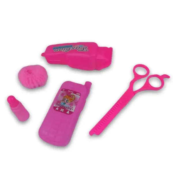 Set de frumusețe roz din 8 piese cu telefon, foarfecă și accesorii imaginea 3