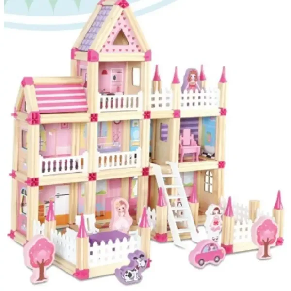 Set de joacă castel culoarea roz lemn cu accesorii imaginea 2