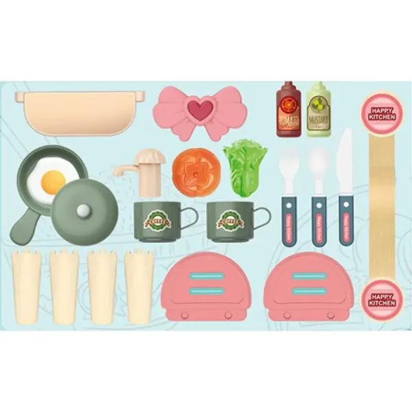 Set de joacă de bucătărie culoarea roz în valiză care se închide 25 bucăți set imaginea 2
