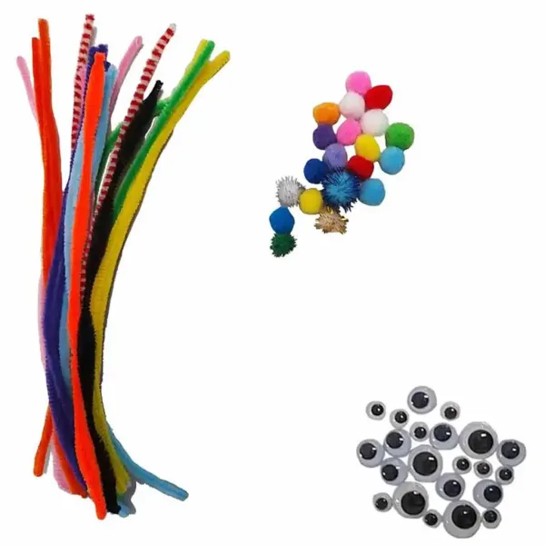 Luna: Set de artizanat cu pompoane, zsenili și ochi, set de 450 de bucăți imaginea 2