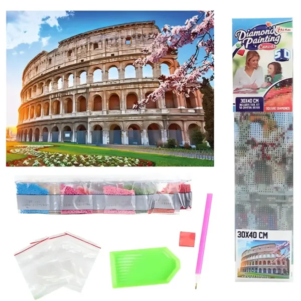 Puzzle cu diamante: Set de pictură cu diamante Colosseum din Roma 30x40cm imaginea 2