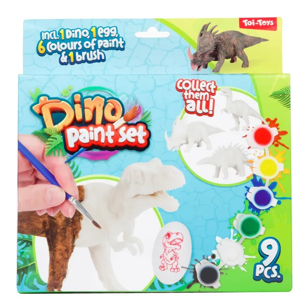 Set de vopsea Dino: Figurina de dinozaur de vopsit cu vopsele și pensulă, set de 9 piese imaginea 2