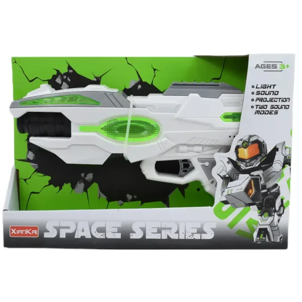 Space Series: Armă spațială de culoare verde și alb cu lumină și sunet 25cm imaginea 4