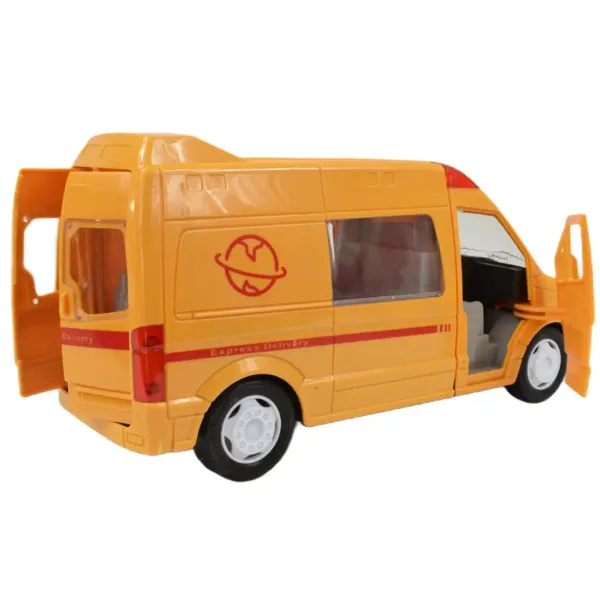 Special Car: Mașină de curierat rapid galben cu lumină și sunet, funcție pull-back 24cm imaginea 5