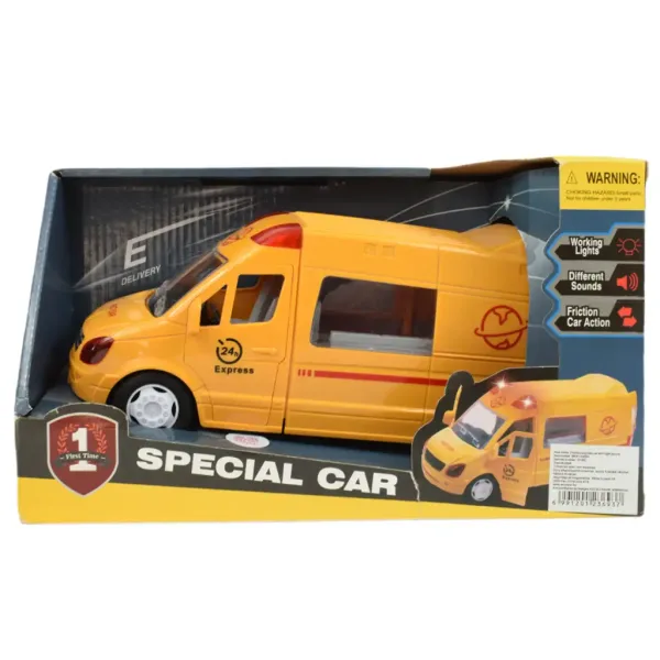 Special Car: Mașină de curierat rapid galben cu lumină și sunet, funcție pull-back 24cm imaginea 8