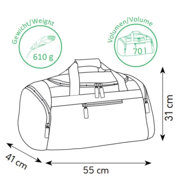 Spirit: Geantă de sport gri deschis cu fermoar verde neon 55x31x41cm imaginea 2