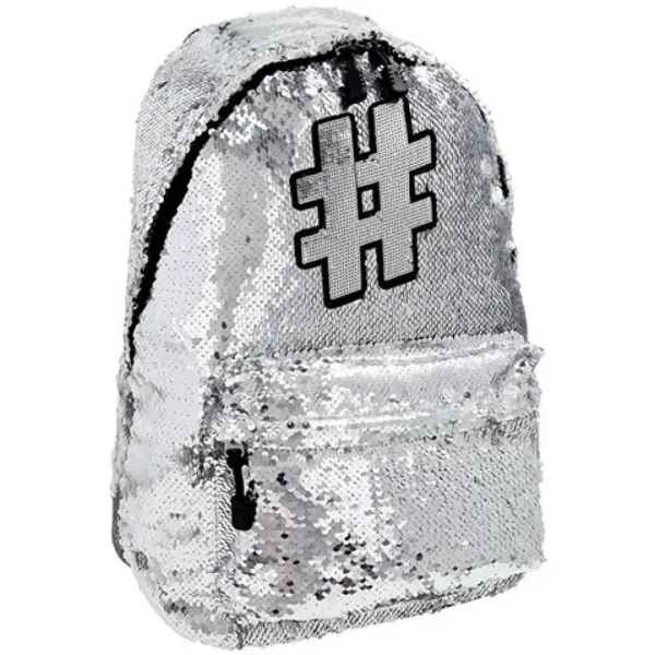 Spirit: Hashtag Silver ghiozdan cu paiete argintiu, rucsac 41x32x21cm imaginea 1