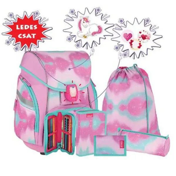 Spirit: Model 3D Unicorn set ghiozdan ergonomic din 5 piese cu iluminare LED 34x22x41cm imaginea 1