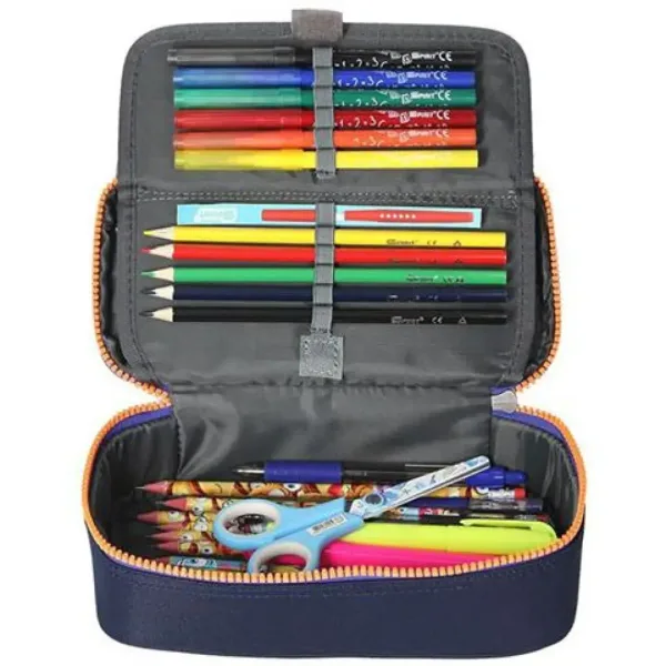 Spirit:My Bag penar oval albastru indigo cu fermoar portocaliu 23x10cm imaginea 3
